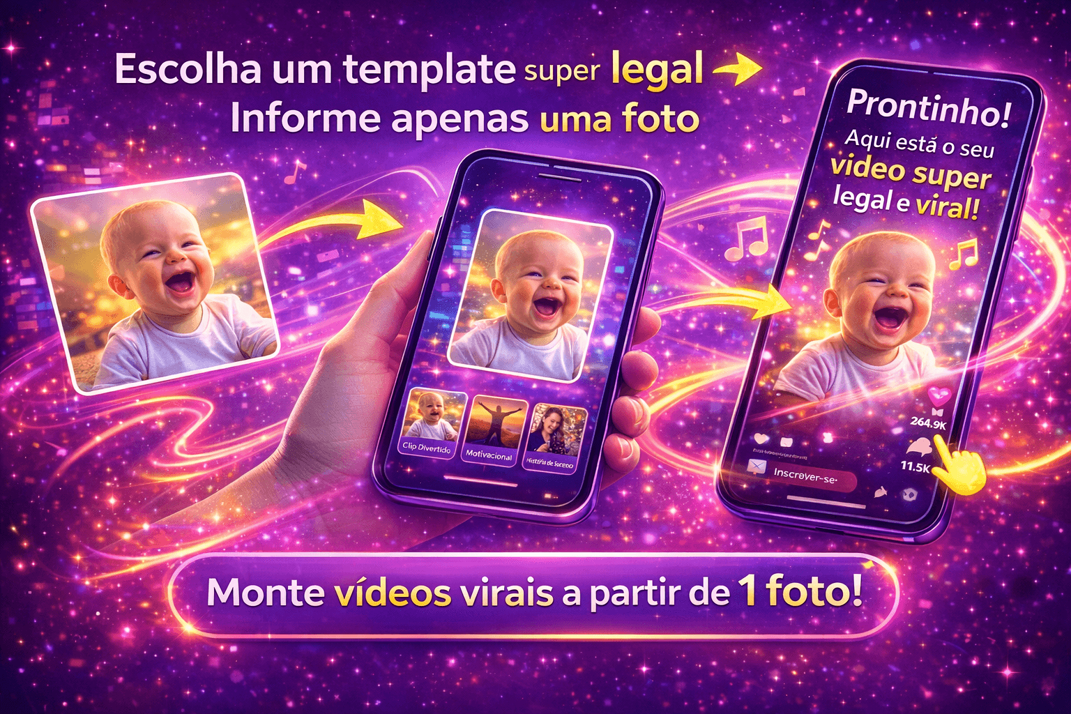 Insira uma imagem e gere um vídeo viral - Escolha um dos templates abaixo e deixe o resto com a nossa IA!